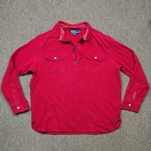 Vintage POLO RALPH LAUREN 1/4 Zip Pullover Mens 2XL Red Bleecker Cotton Pockets